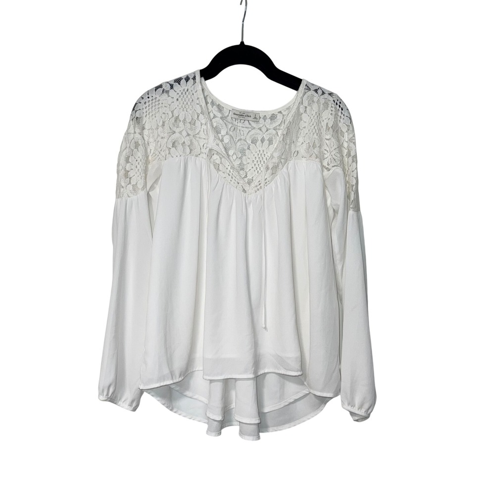 Abercrombie & Fitch White Lace Yoke Boho Peasant Blouse Womens Size S